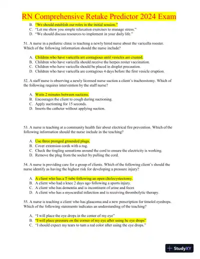2024 RN Comprehensive Retake Predictor Exam with Answers (180 Solved Questions) - Page 13 preview image