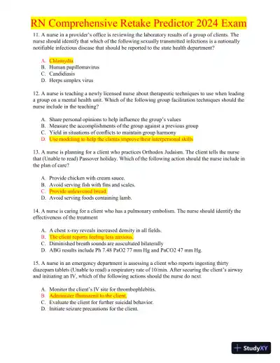 2024 RN Comprehensive Retake Predictor Exam with Answers (180 Solved Questions) - Page 4 preview image