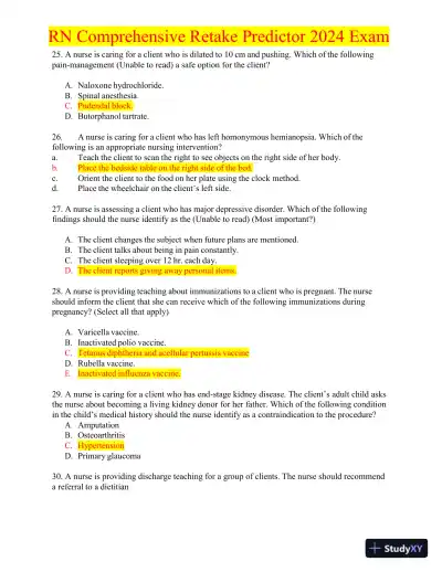 2024 RN Comprehensive Retake Predictor Exam with Answers (180 Solved Questions) - Page 7 preview image