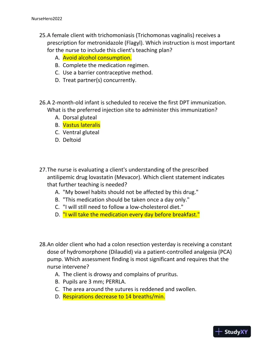 2022 HESI Texas Southern University RN Pharmacology Review Exam Version 2 With Answers (65 Solved Questions), page 10