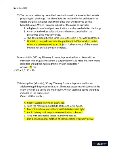 2022 HESI Texas Southern University RN Pharmacology Review Exam Version 2 With Answers (65 Solved Questions) - Page 12 preview image