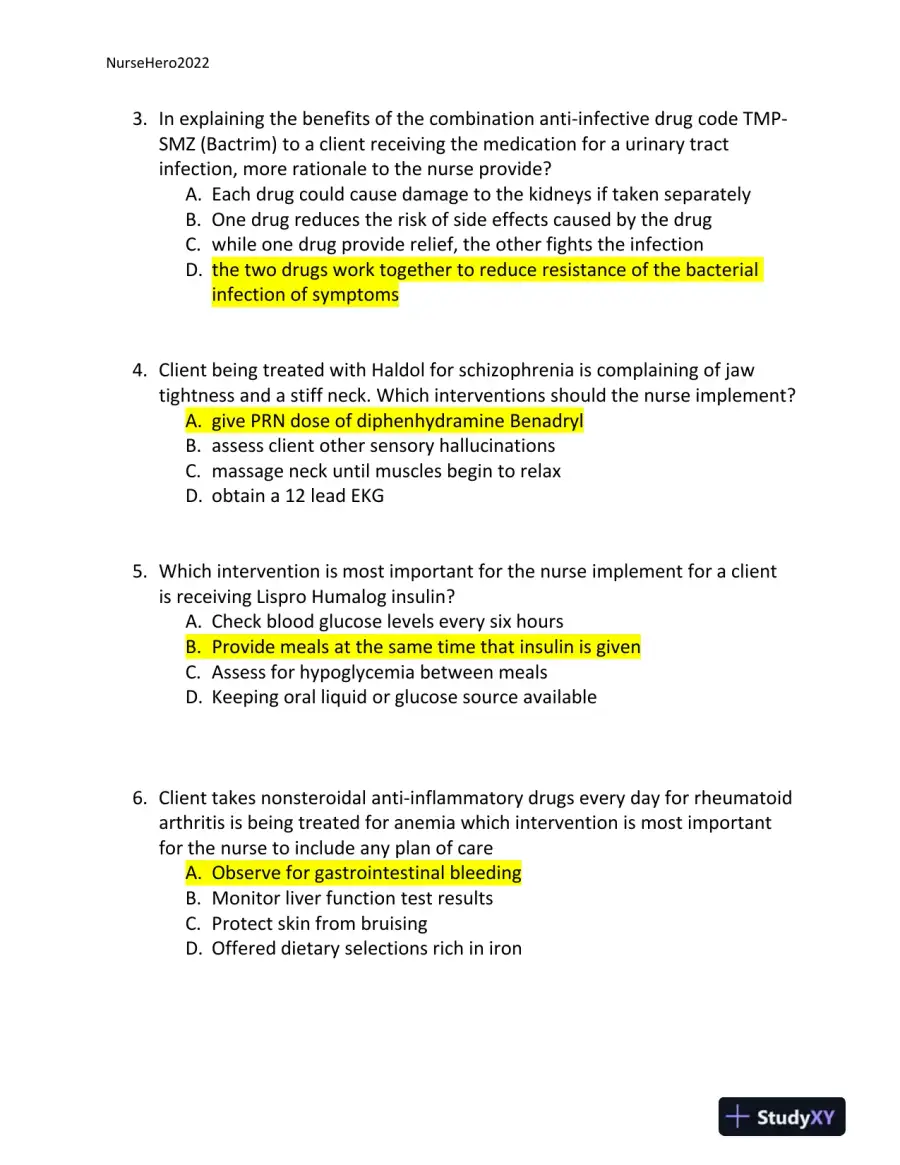 2022 HESI Texas Southern University RN Pharmacology Review Exam Version 2 With Answers (65 Solved Questions), page 4