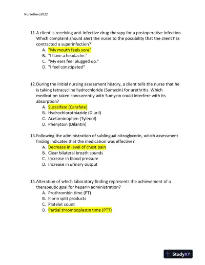 2022 HESI Texas Southern University RN Pharmacology Review Exam Version 2 With Answers (65 Solved Questions) - Page 6 preview image