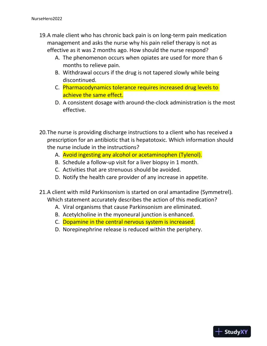 2022 HESI Texas Southern University RN Pharmacology Review Exam Version 2 With Answers (65 Solved Questions), page 8
