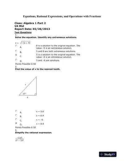 Equations, Rational Expressions, and Operations with Fractions - Page 1 preview image