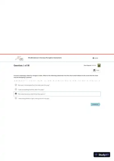 ATI RN Medical Surgical Alterations In Sensory Perception Assessment Practice Exam With Answers (30 Solved Questions) - Page 1 preview image