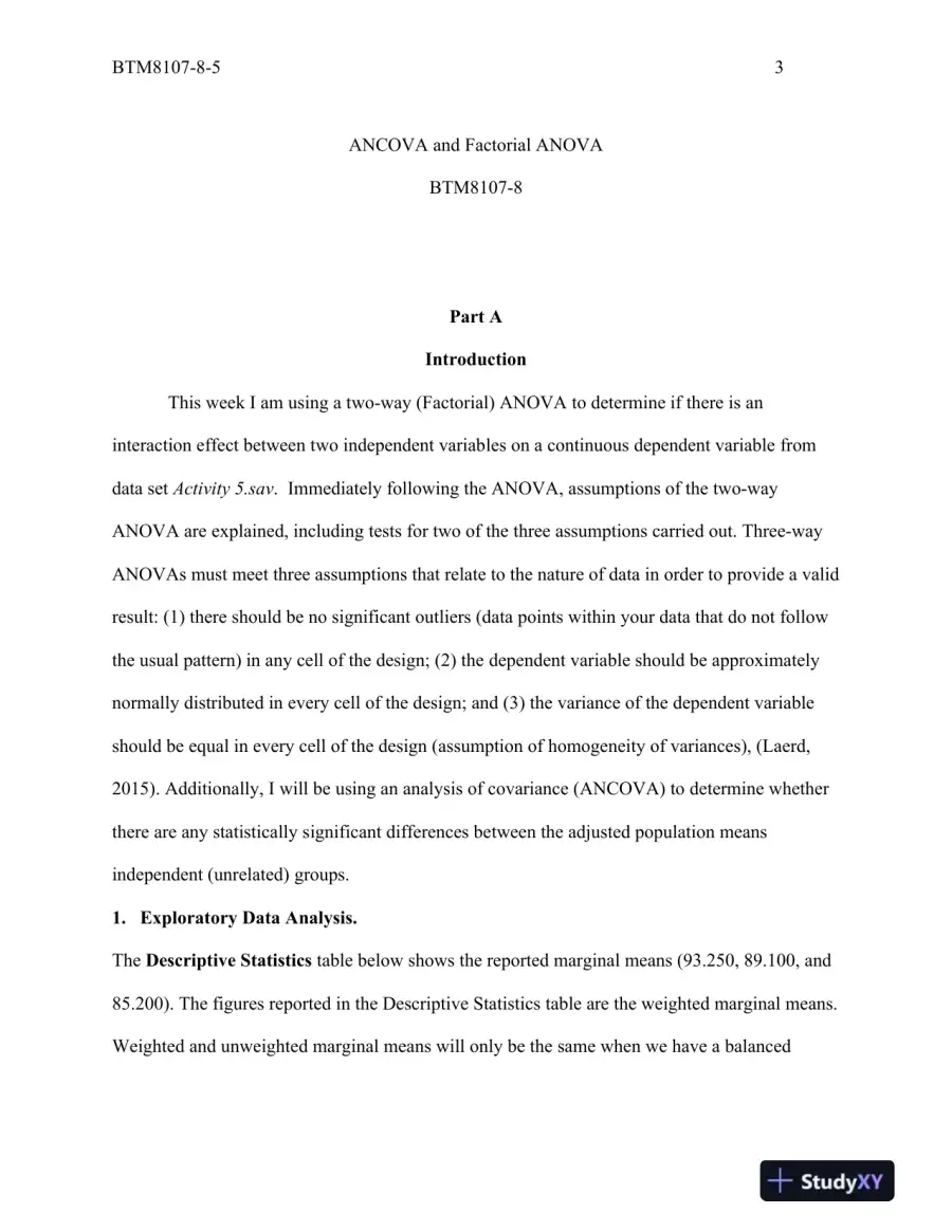 BTM8107-8-5 ANCOVA and Factorial ANOVA Northcentral University, page 4