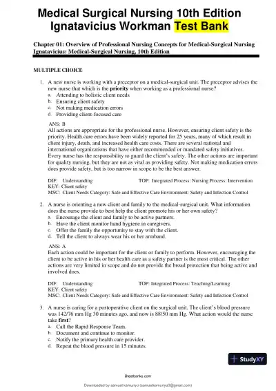 Test Bank for Medical-Surgical Nursing: Concepts for Interprofessional Collaborative Care, 10th Edition (Chapters 1-69) - Page 1 preview image