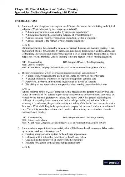 Test Bank for Medical-Surgical Nursing: Concepts for Interprofessional Collaborative Care, 10th Edition (Chapters 1-69) - Page 9 preview image
