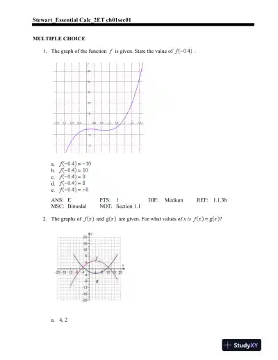 Essential Calculus: Early Transcendentals 2nd Edition Test Bank - Page 1 preview image