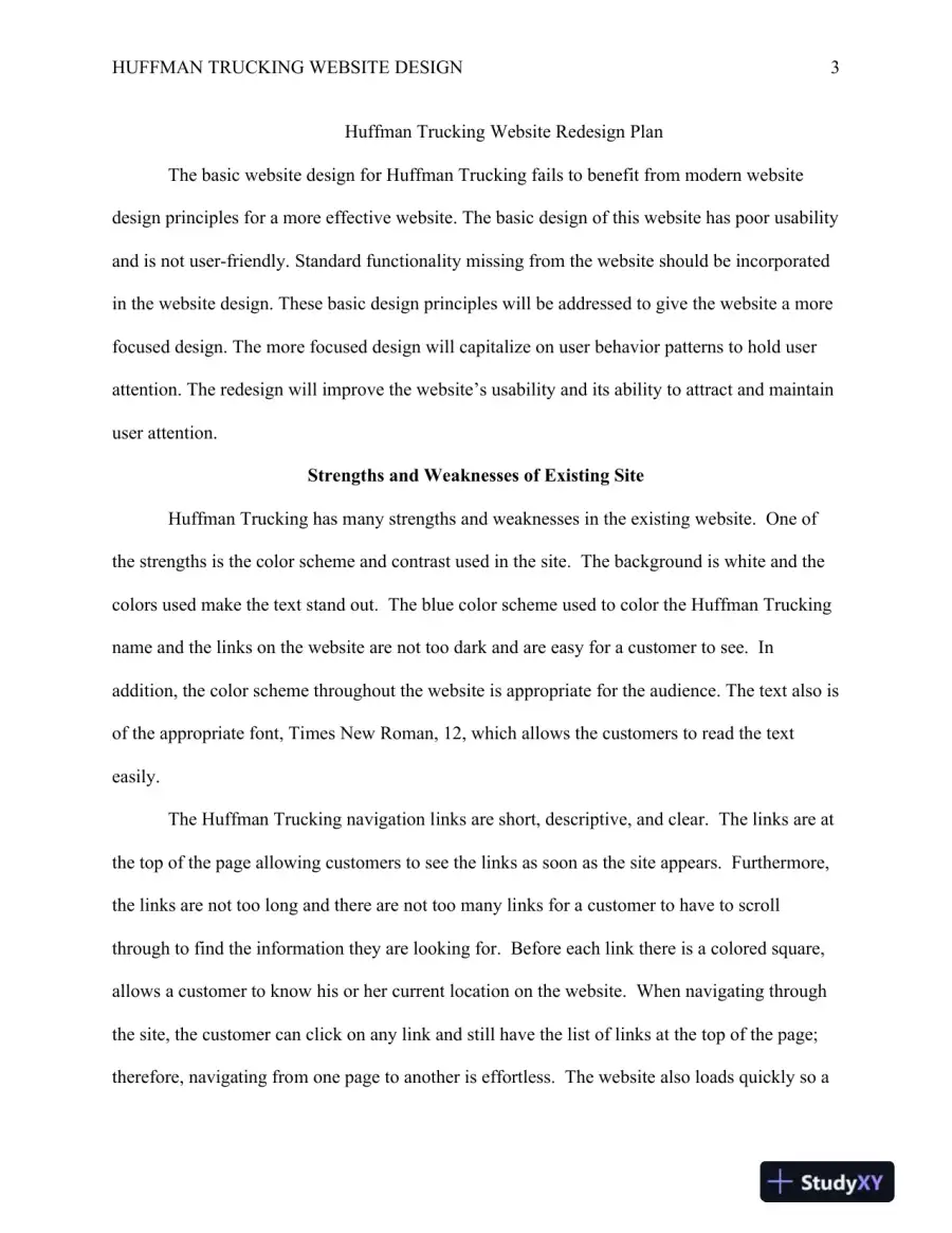 WEB 236 Huffman Trucking Website Design Plan Web Design I, page 4