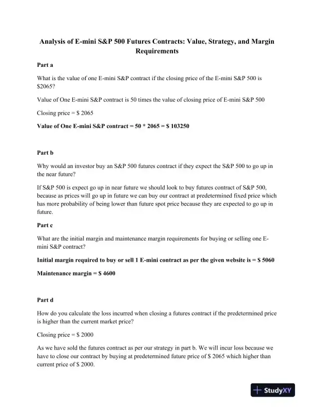 Analysis of E-mini S&P 500 Futures Contracts: Value, Strategy, and Margin Requirements - Page 1 preview image