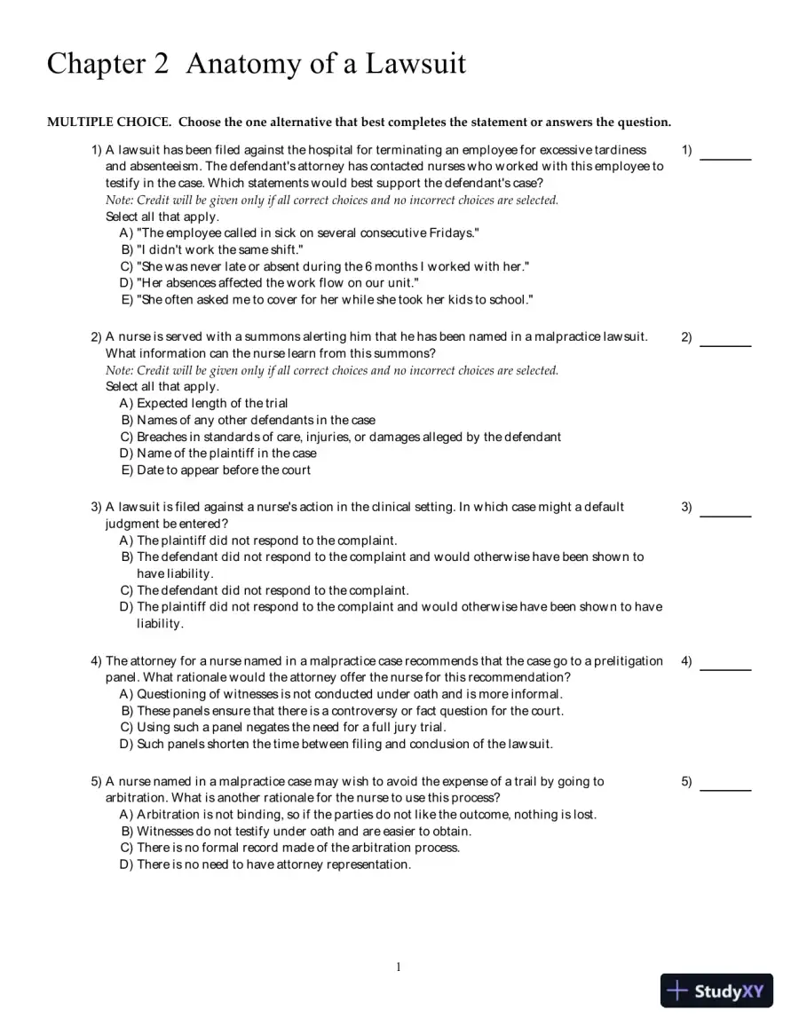 Test Bank for Legal and Ethical Issues in Nursing, 7th Edition, page 10