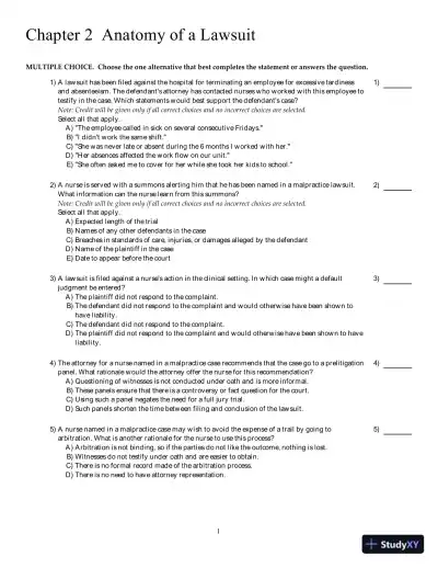 Test Bank for Legal and Ethical Issues in Nursing, 7th Edition - Page 10 preview image