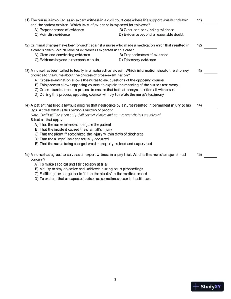 Test Bank for Legal and Ethical Issues in Nursing, 7th Edition, page 12