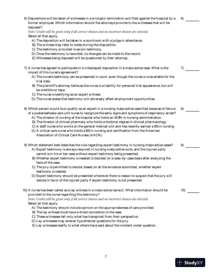 Test Bank for Legal and Ethical Issues in Nursing, 7th Edition, page 15