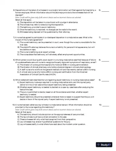 Test Bank for Legal and Ethical Issues in Nursing, 7th Edition - Page 15 preview image