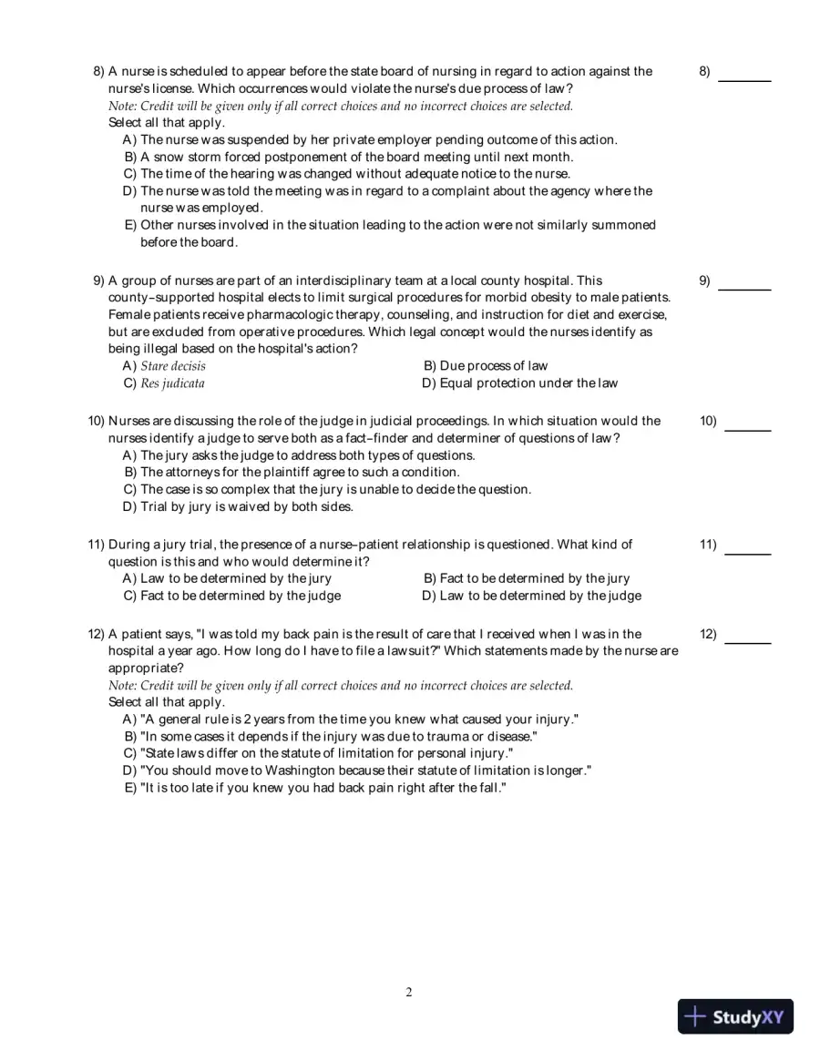Test Bank for Legal and Ethical Issues in Nursing, 7th Edition, page 7