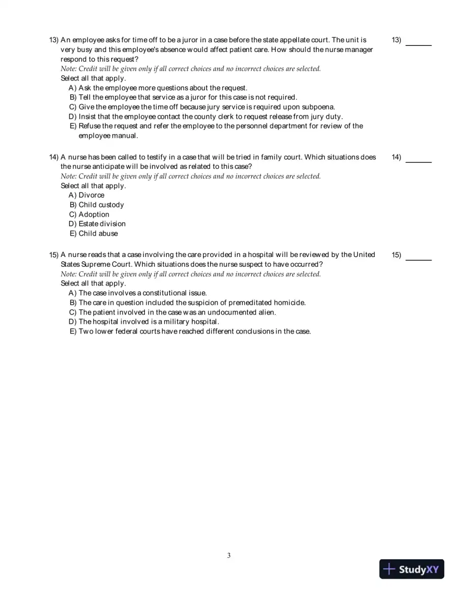 Test Bank for Legal and Ethical Issues in Nursing, 7th Edition, page 8