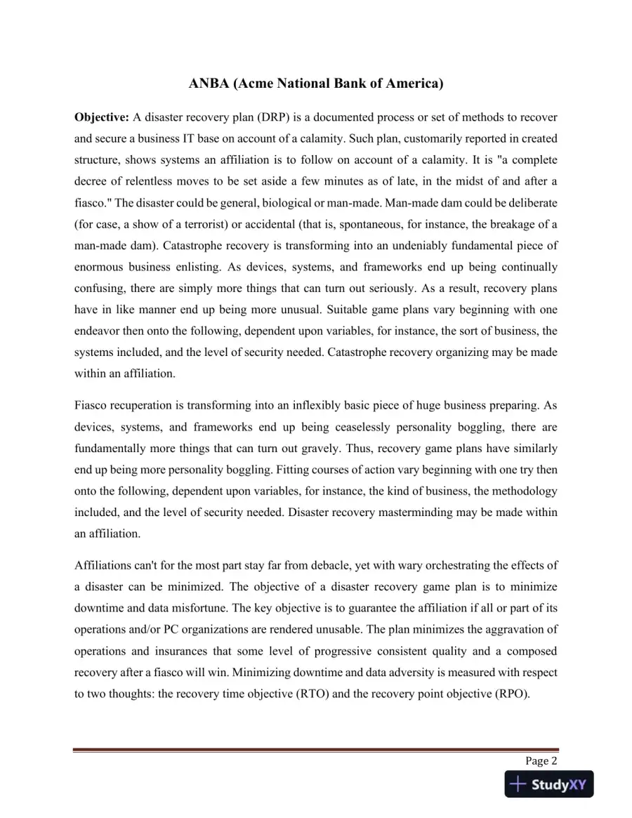 Disaster Recovery Planning (DRP) for Acme National Bank of America: Mitigating Risks and Ensuring Business Continuity, page 3