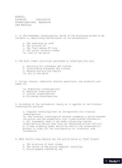 Criminal Investigation Third Edition Test Bank - Page 1 preview image
