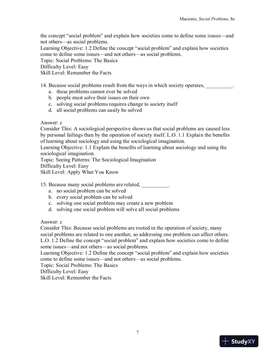 Test Bank for Social Problems, 8th Edition, page 10