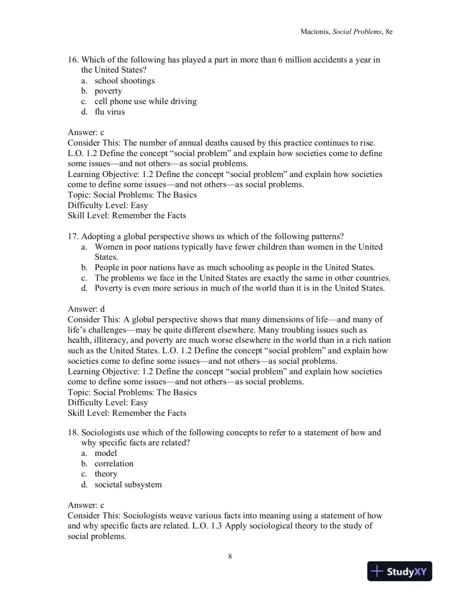 Test Bank for Social Problems, 8th Edition, page 11