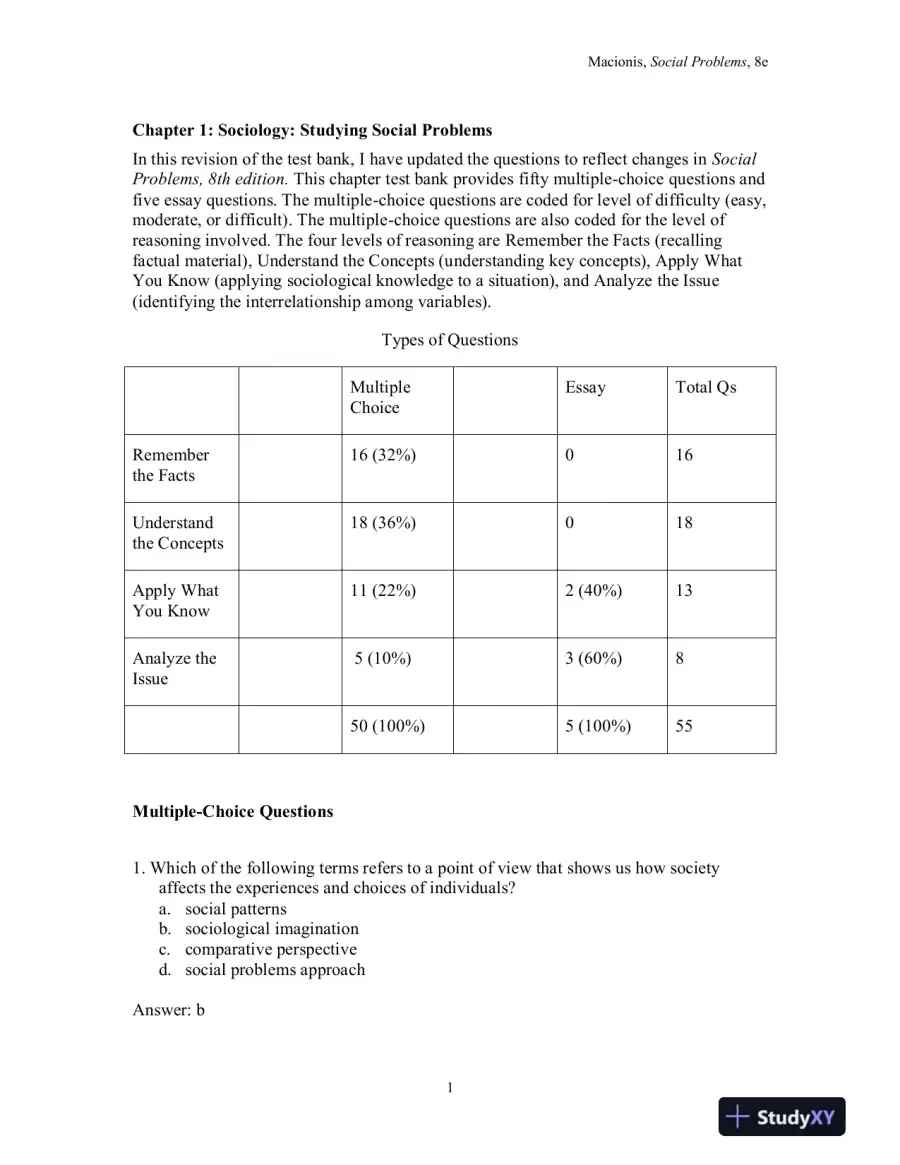 Test Bank for Social Problems, 8th Edition, page 4