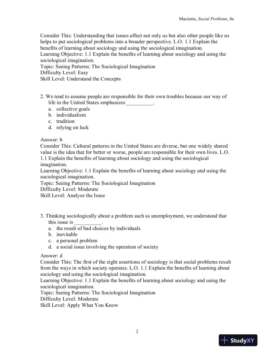 Test Bank for Social Problems, 8th Edition, page 5