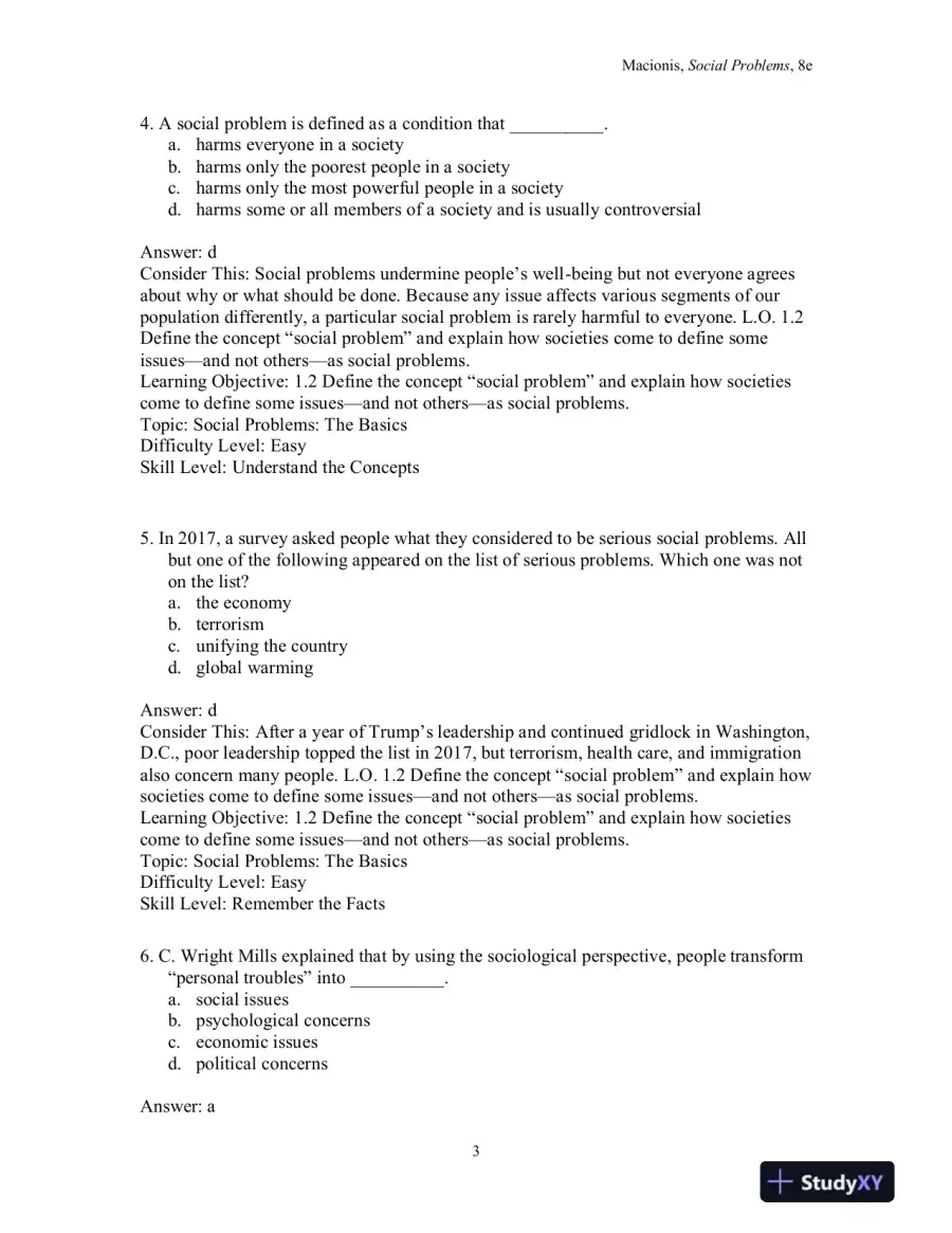 Test Bank for Social Problems, 8th Edition, page 6