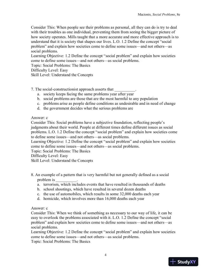 Test Bank for Social Problems, 8th Edition, page 7