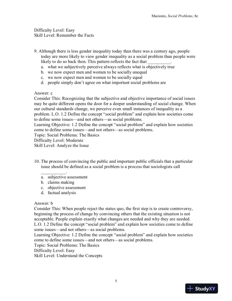 Test Bank for Social Problems, 8th Edition, page 8