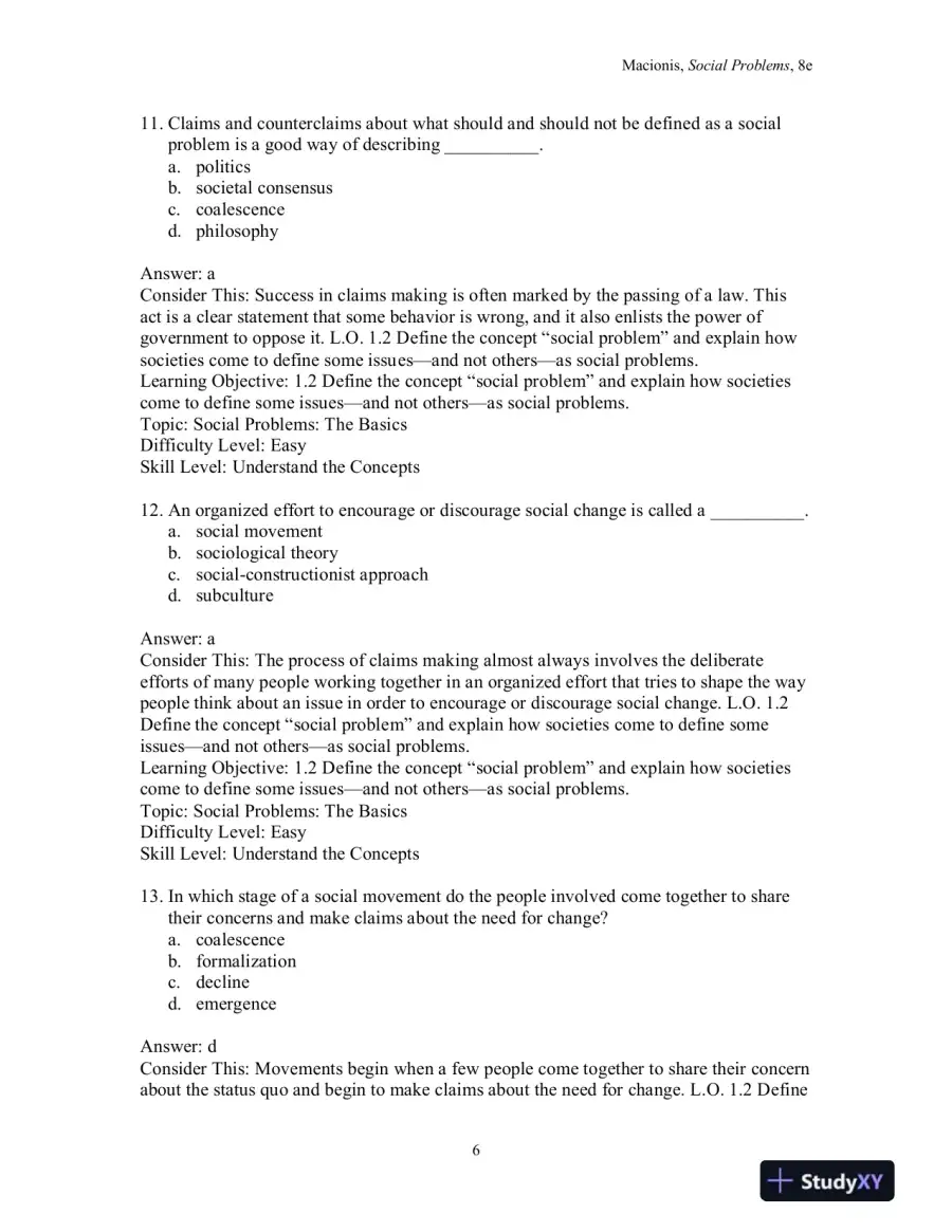 Test Bank for Social Problems, 8th Edition, page 9