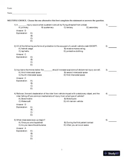 International Trauma Life Support For Emergency Care Providers, 8th Edition Test Bank - Page 1 preview image