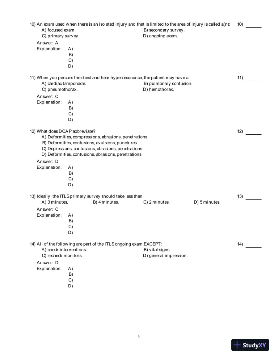 International Trauma Life Support For Emergency Care Providers, 8th Edition Test Bank, page 10