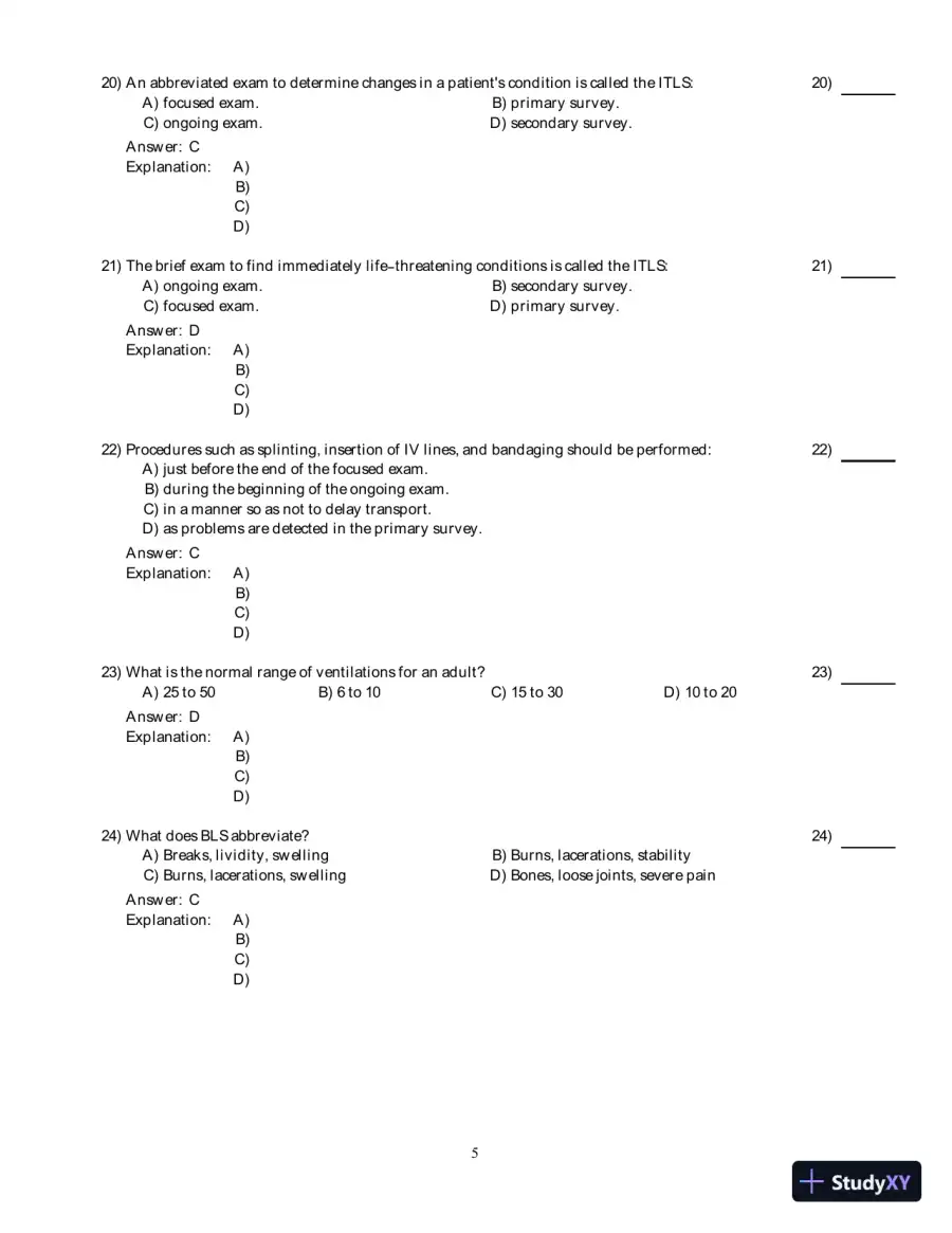 International Trauma Life Support For Emergency Care Providers, 8th Edition Test Bank, page 12