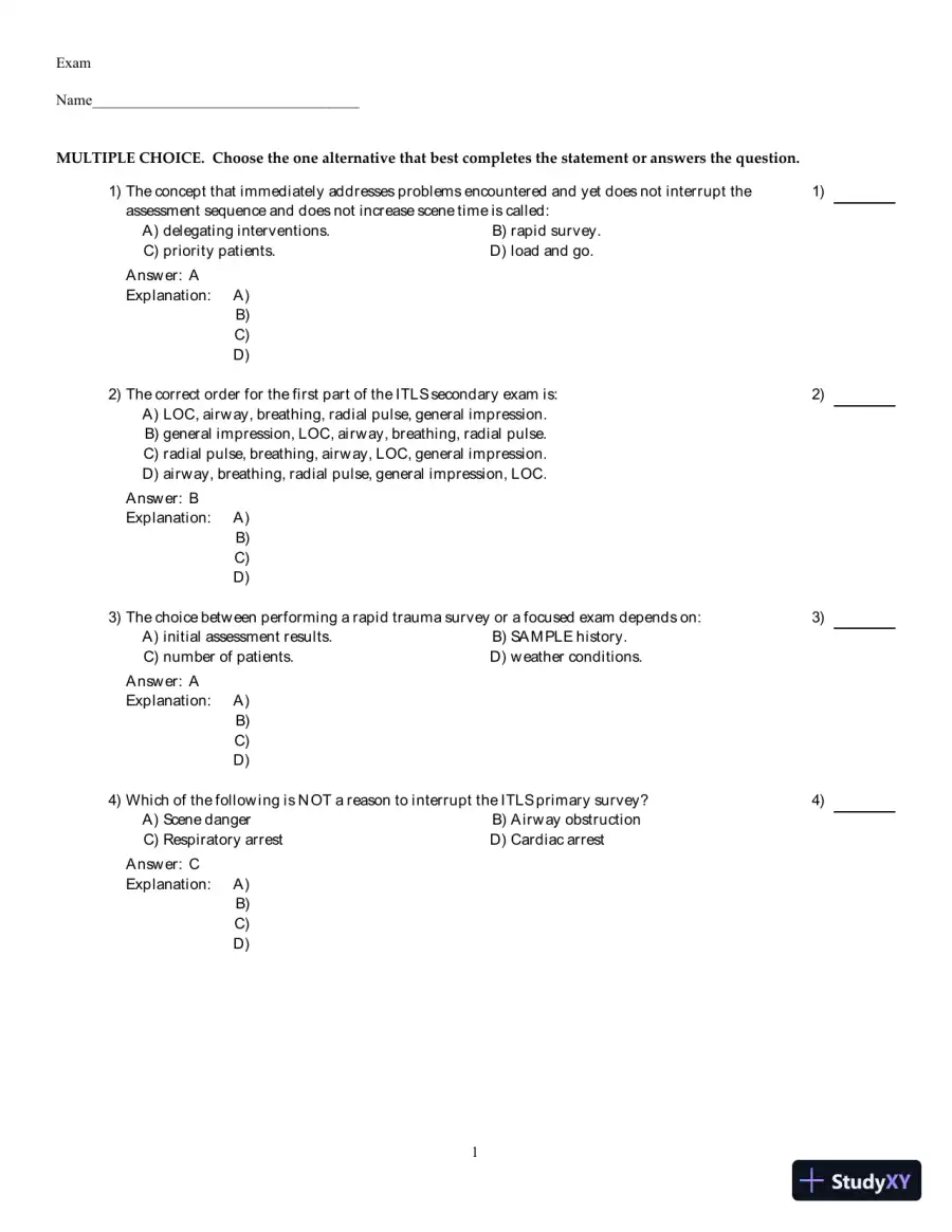 International Trauma Life Support For Emergency Care Providers, 8th Edition Test Bank, page 8