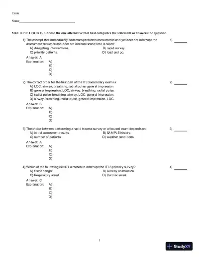International Trauma Life Support For Emergency Care Providers, 8th Edition Test Bank - Page 8 preview image