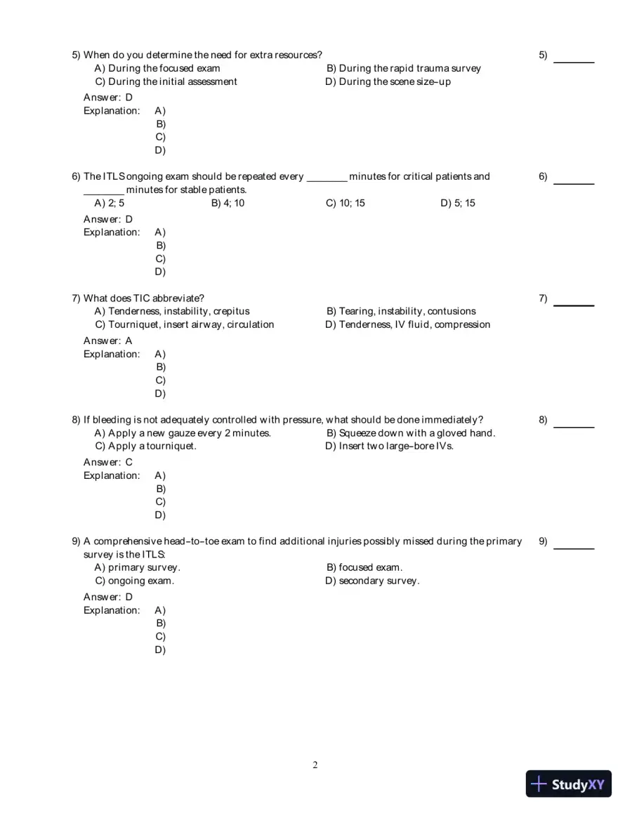 International Trauma Life Support For Emergency Care Providers, 8th Edition Test Bank, page 9