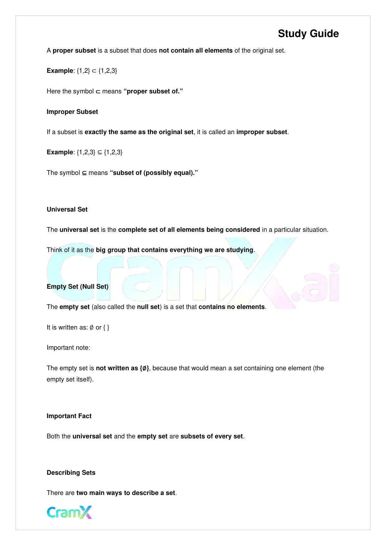 Algebra I – Terminology Sets and Expressions - Page 2 preview image