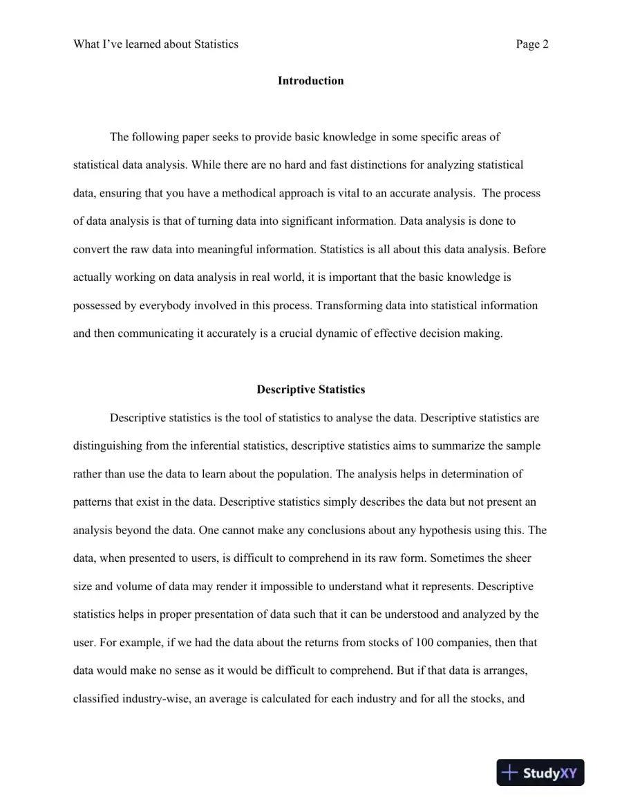 BUS 308 What I�ve learned about Statistics Statistics for Managers, page 3