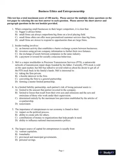 Business Ethics and Entrepreneurship - Page 1 preview image