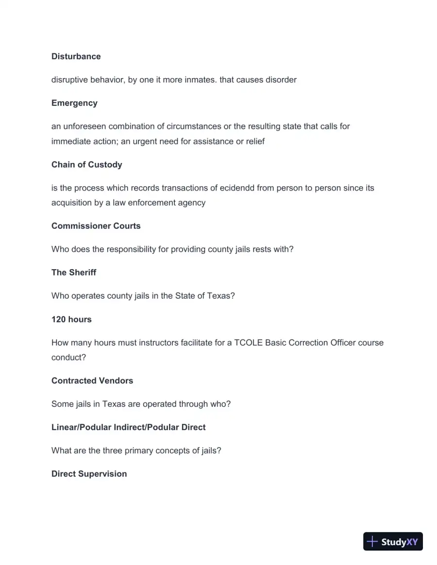 2024-2025 TCOLE Basic Jailer Course Practice Exam with Answers (259 Solved Questions), page 9