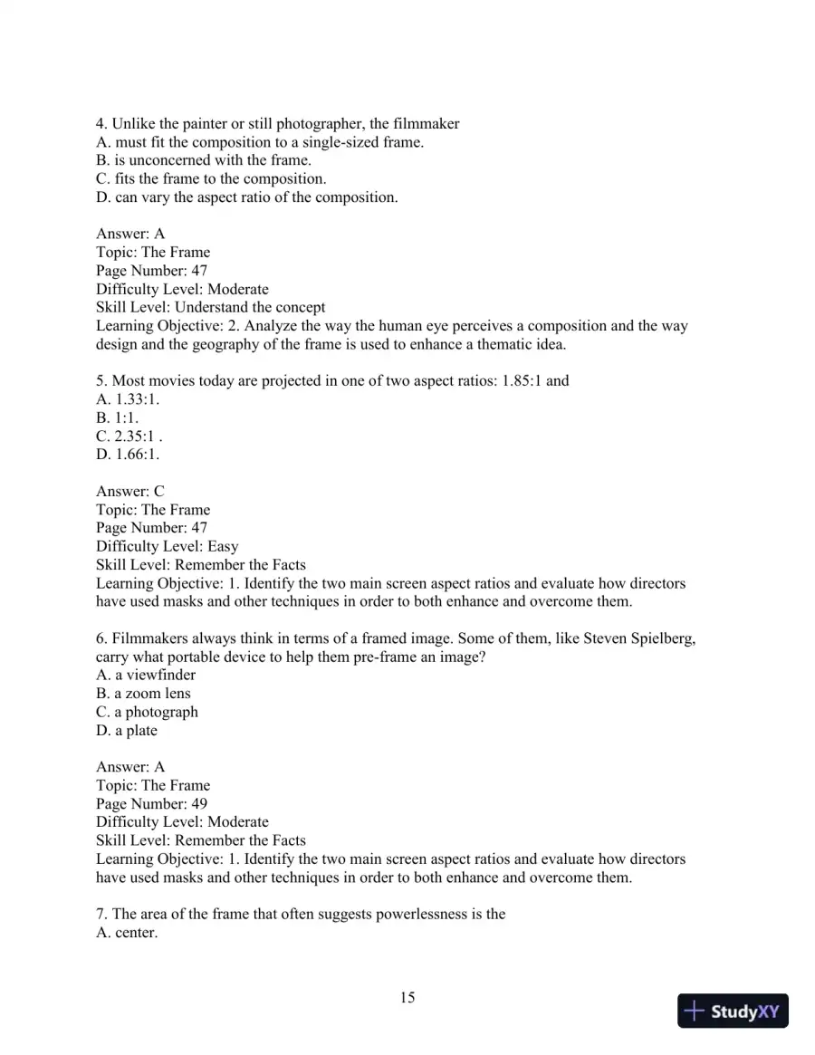 Test Bank for Understanding Movies, 14th Edition, page 18