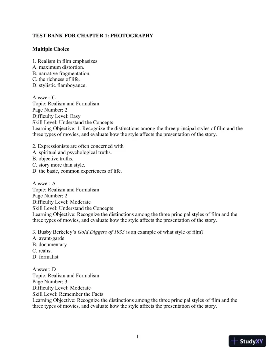Test Bank for Understanding Movies, 14th Edition, page 4
