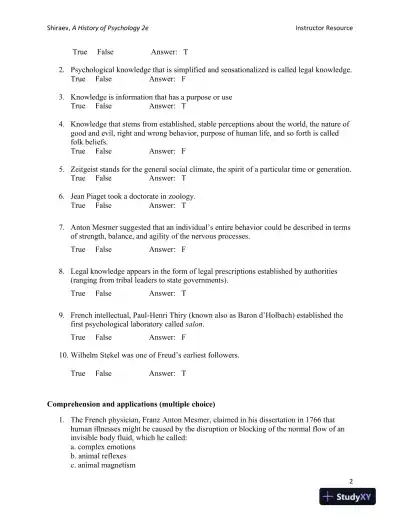 A History of Psychology: A Global Perspective Second Edition Test Bank - Page 3 preview image