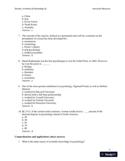 A History of Psychology: A Global Perspective Second Edition Test Bank - Page 5 preview image
