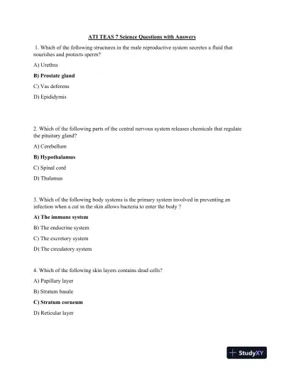 ATI Biochemistry TEAS With Answers (47 Solved Questions) - Page 1 preview image