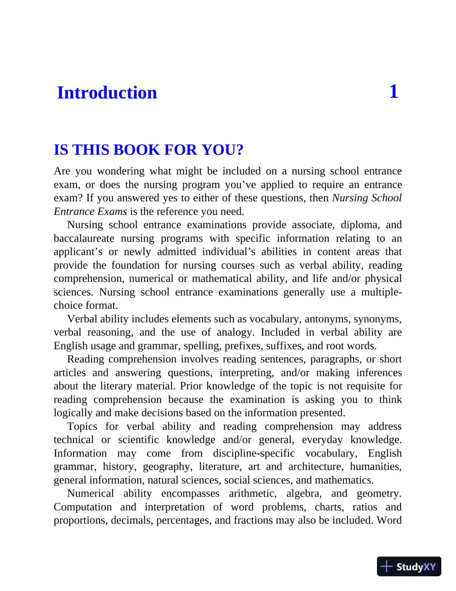Nursing School Entrance Exams: HESI A2 / NLN PAX-RN / PSB-RN / RNEE / TEAS, 6th Edition (2020), page 12