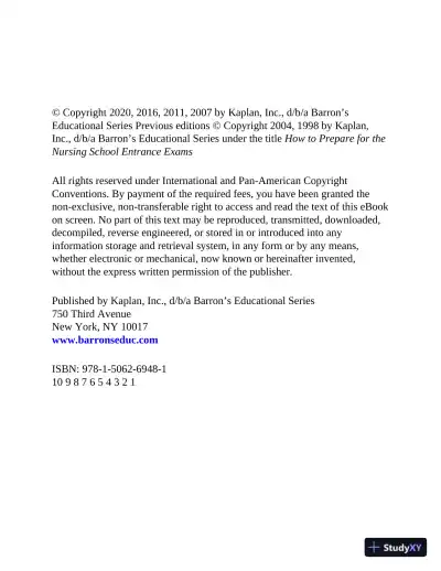 Nursing School Entrance Exams: HESI A2 / NLN PAX-RN / PSB-RN / RNEE / TEAS, 6th Edition (2020) - Page 4 preview image